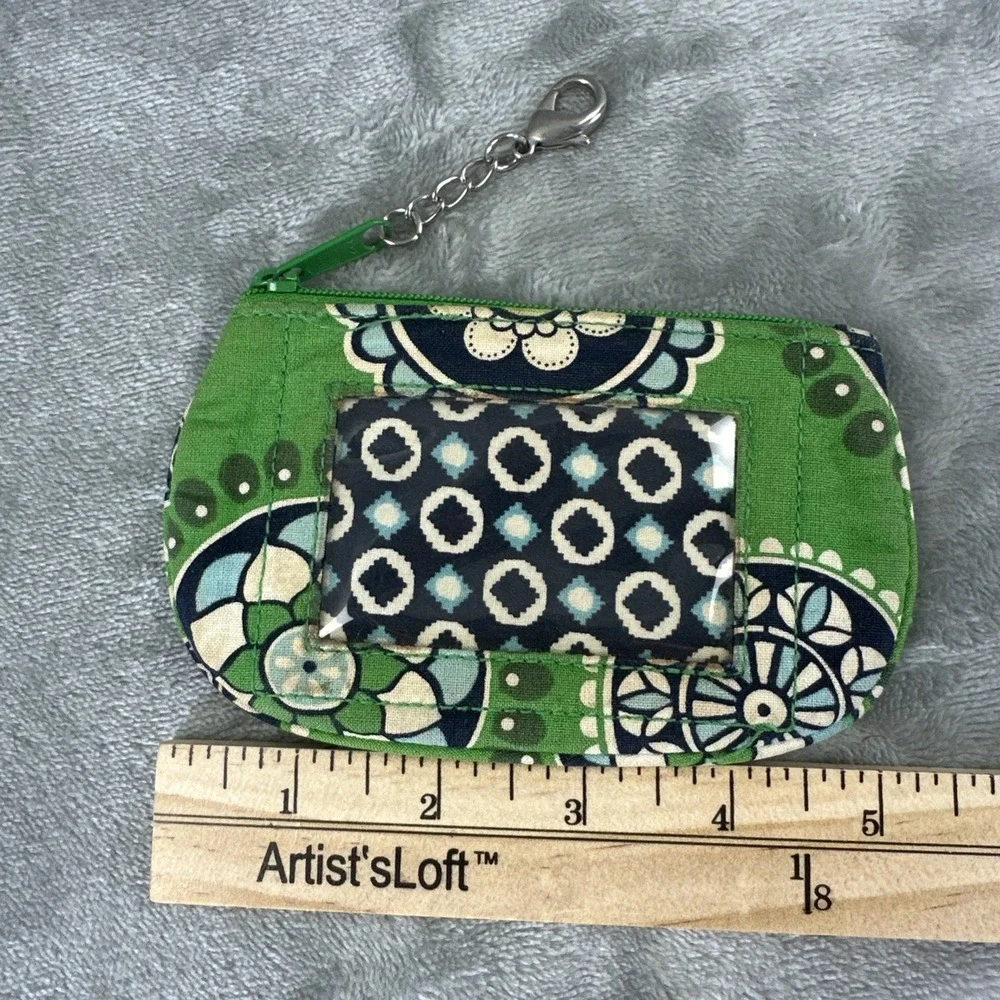 Vera Bradley ID Case Coin Purse Wallet Green Blue Floral Clip Zip Top